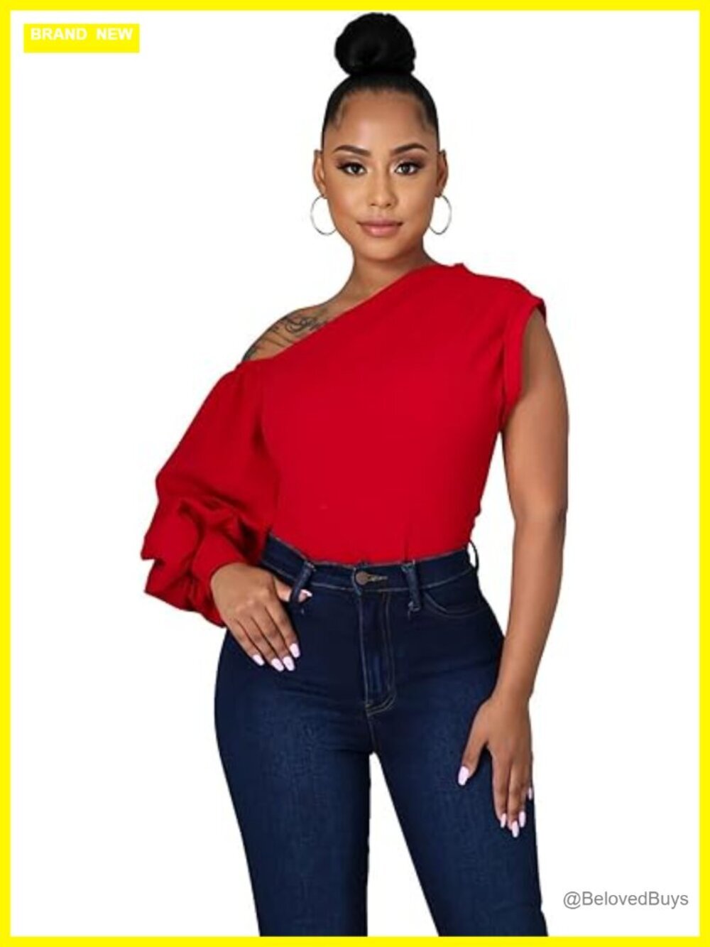 One Shoulder Sleeveless Ruffle Peplum High Low Tunic Blouse Dress